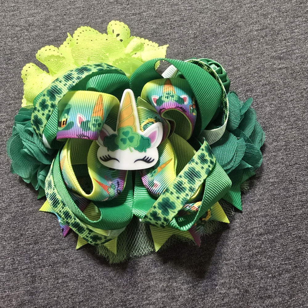 Green and Yellow Unicorn Hair Bow